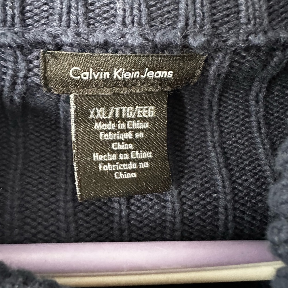 Men's Navy Blue Full-Zip Sweater - Picture 3 of 5